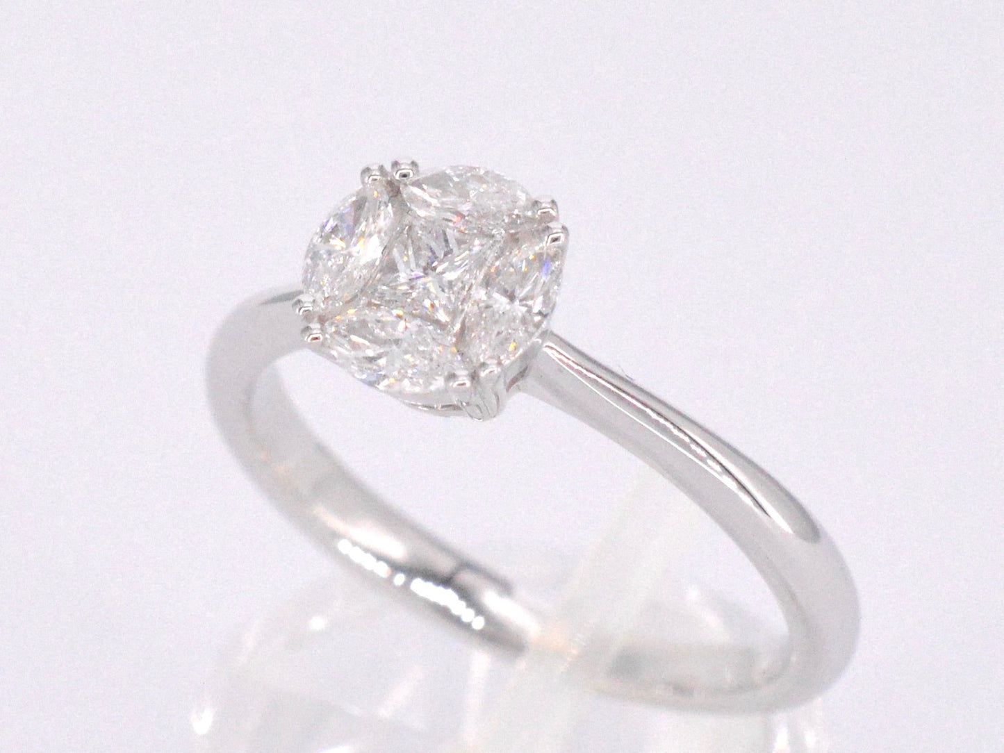 Witgouden ring met prinses en marquise geslepen natuurlijke diamanten
