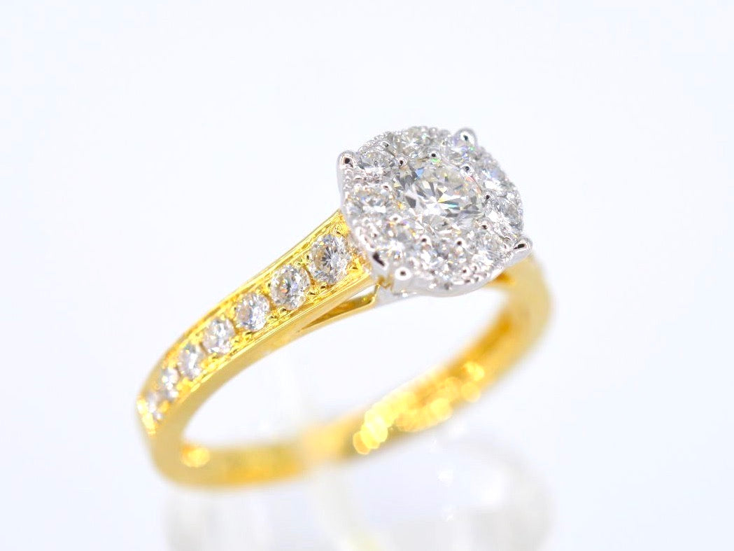 Gouden entourage ring met briljant geslepen diamanten van 1.00 carat
