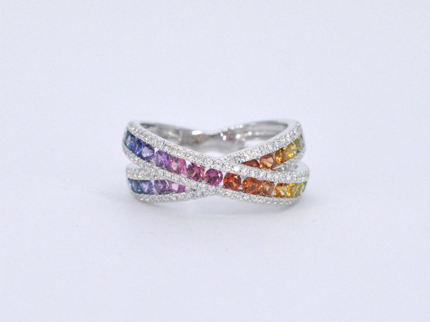Witgouden ring met diamanten en multicolour saffieren 1071-4