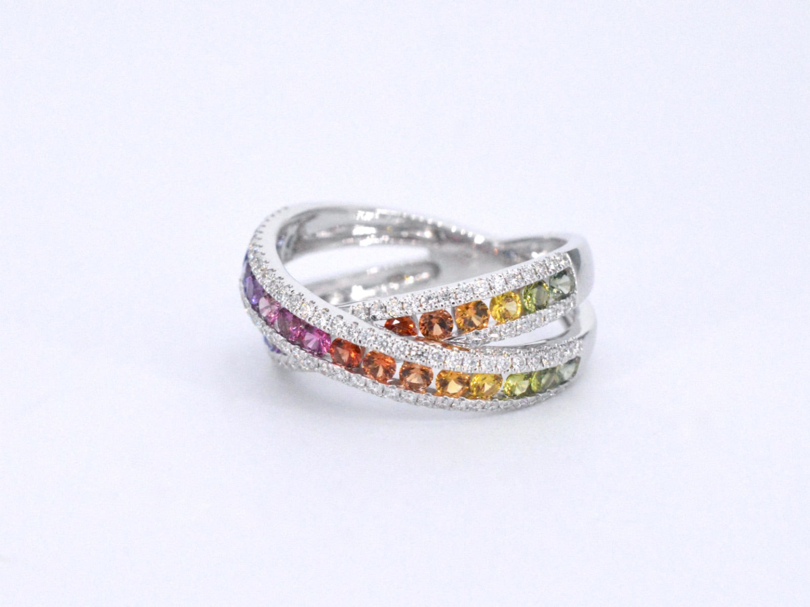 Witgouden ring met diamanten en multicolour saffieren 1071-6