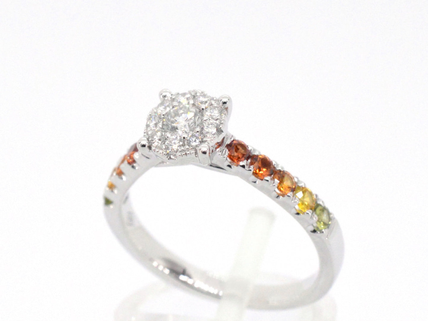 Witgouden ring met diamanten en multicolour saffieren 1073-2