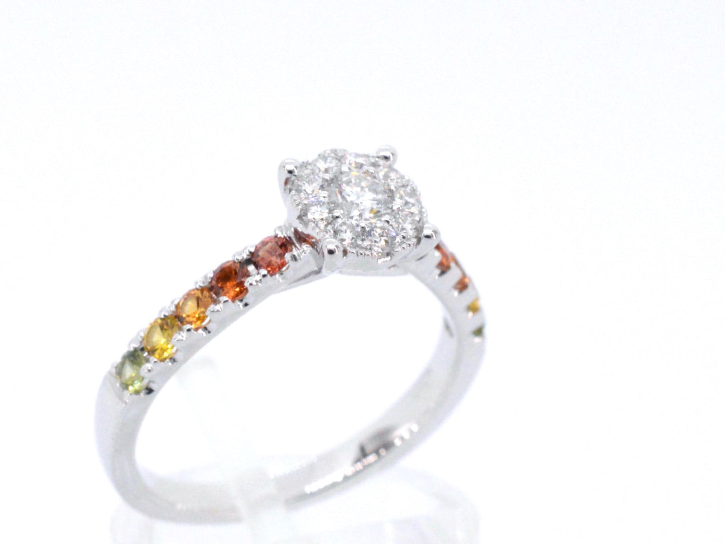Witgouden ring met diamanten en multicolour saffieren 1073-3