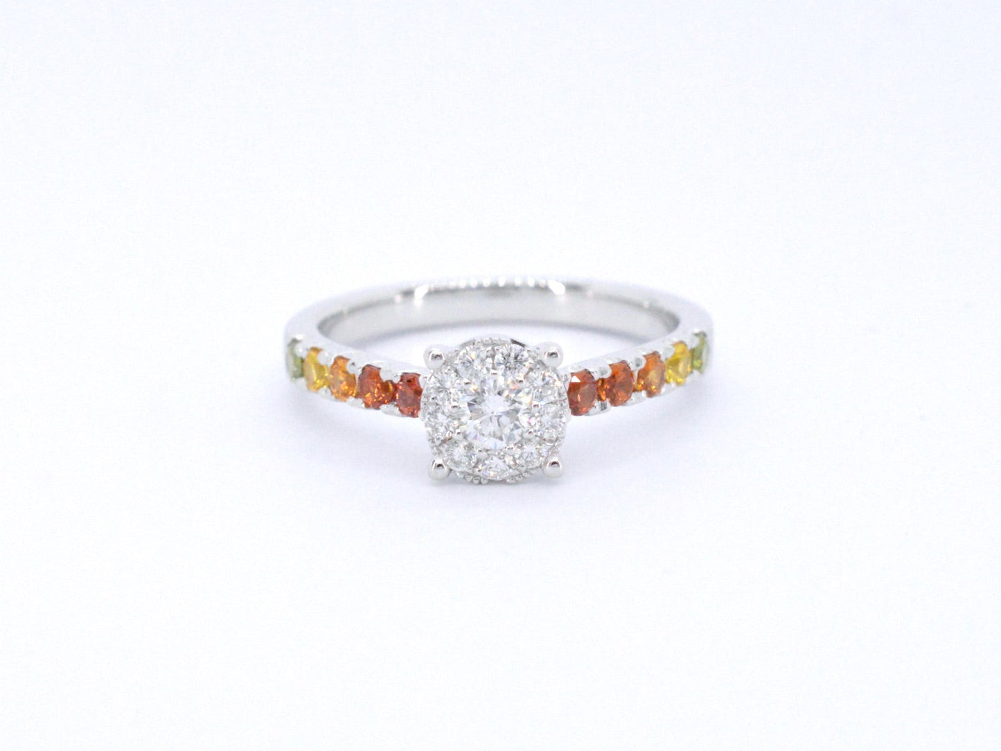 Witgouden ring met diamanten en multicolour saffieren 1073-5