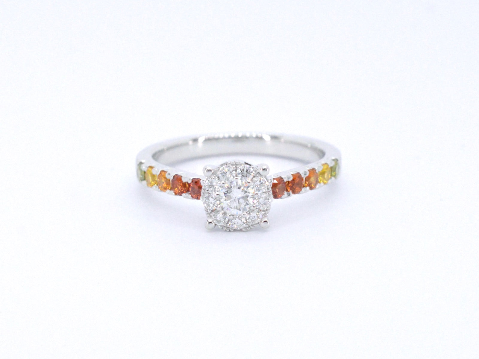 Witgouden ring met diamanten en multicolour saffieren 1073-5