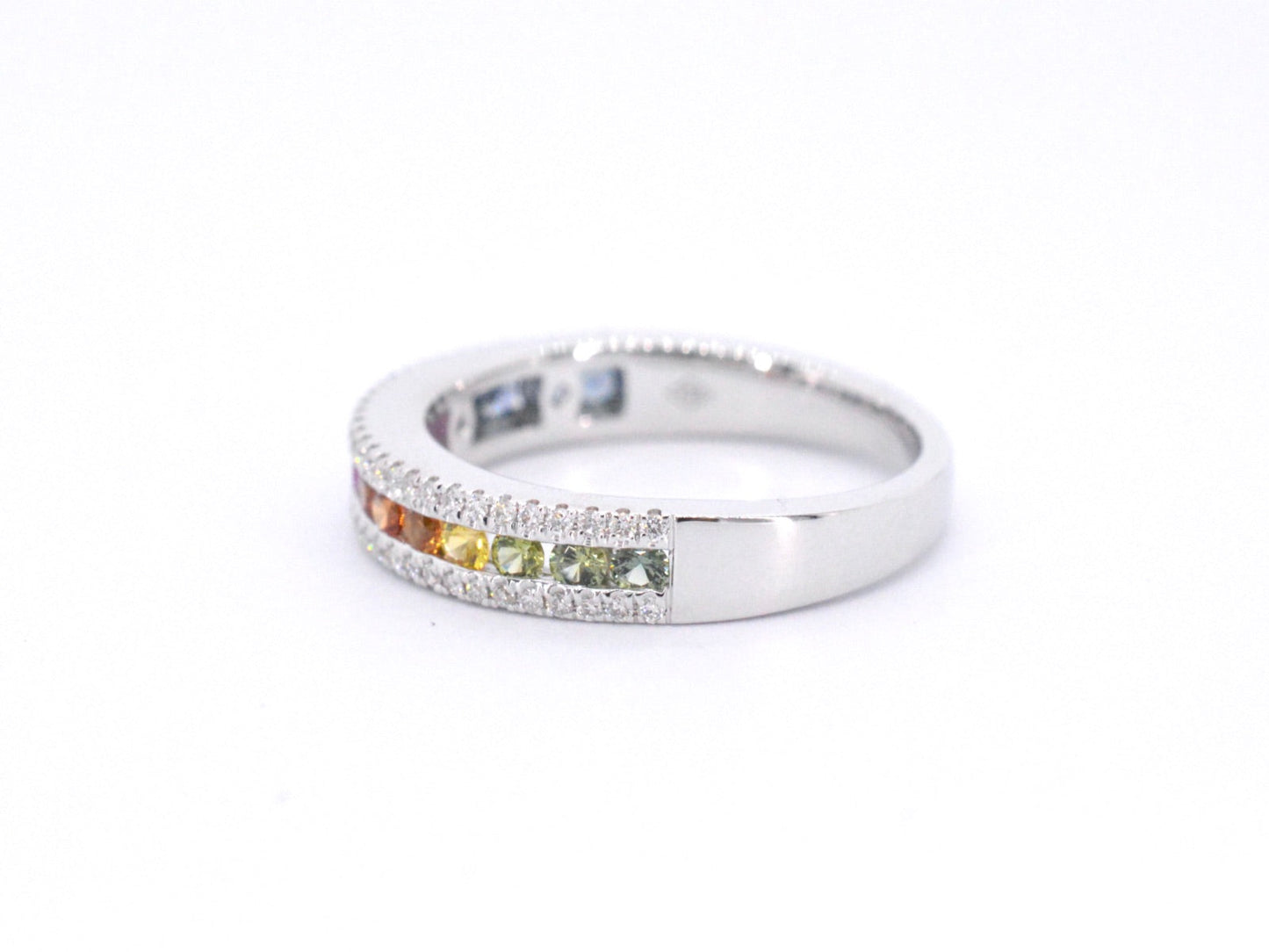 Witgouden ring met diamanten en multicolour saffieren 1076-3