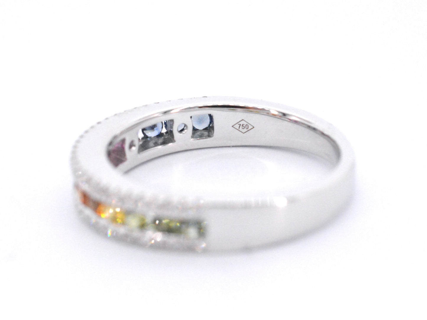 Witgouden ring met diamanten en multicolour saffieren 1076-7