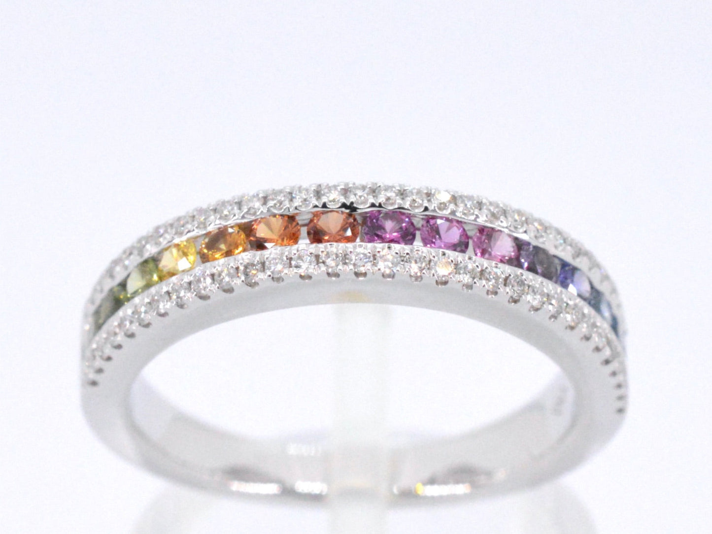 Witgouden ring met diamanten en multicolour saffieren 1076-8