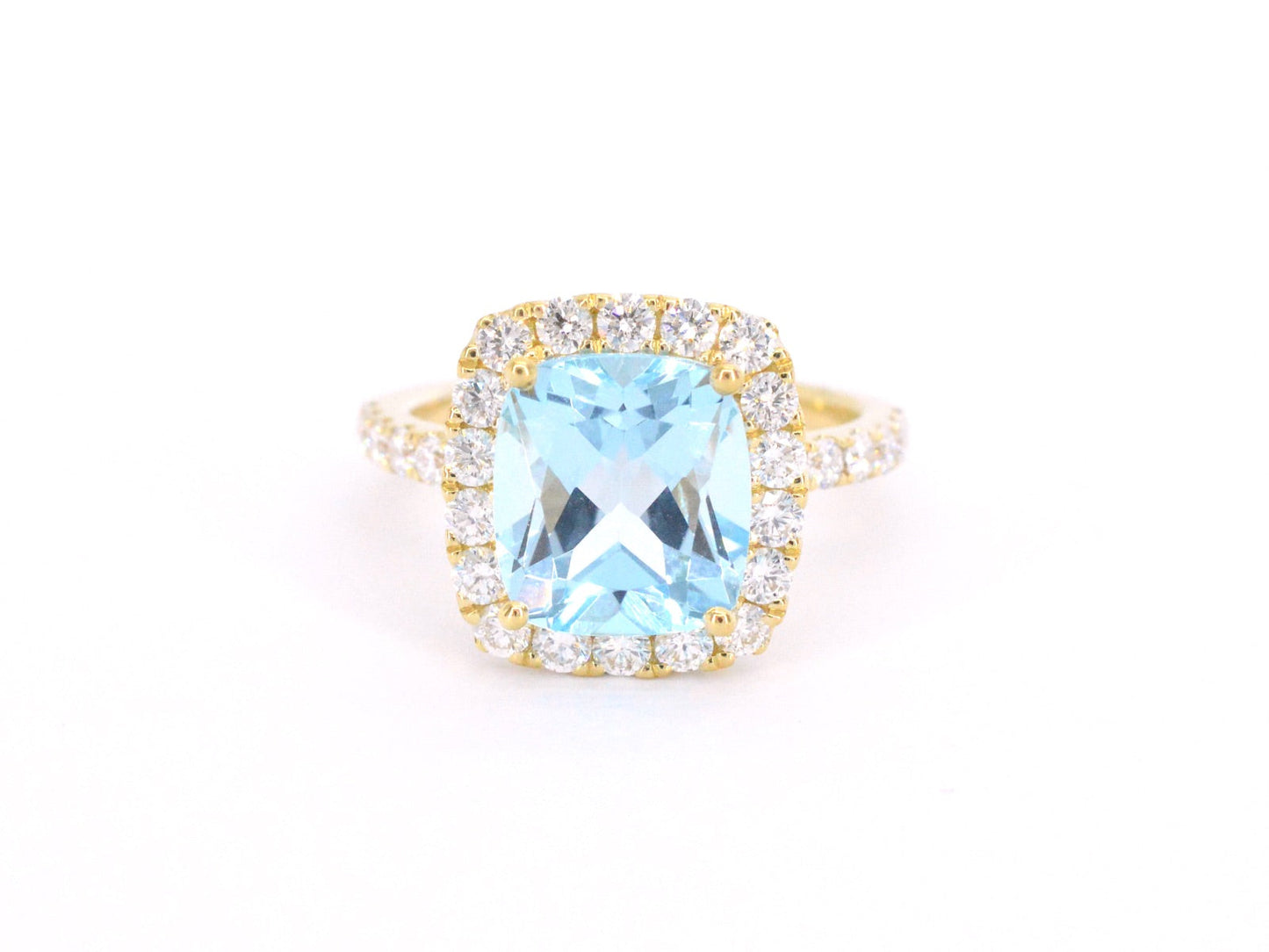 Gouden entourage ring met natuurlijke topaas en diamanten