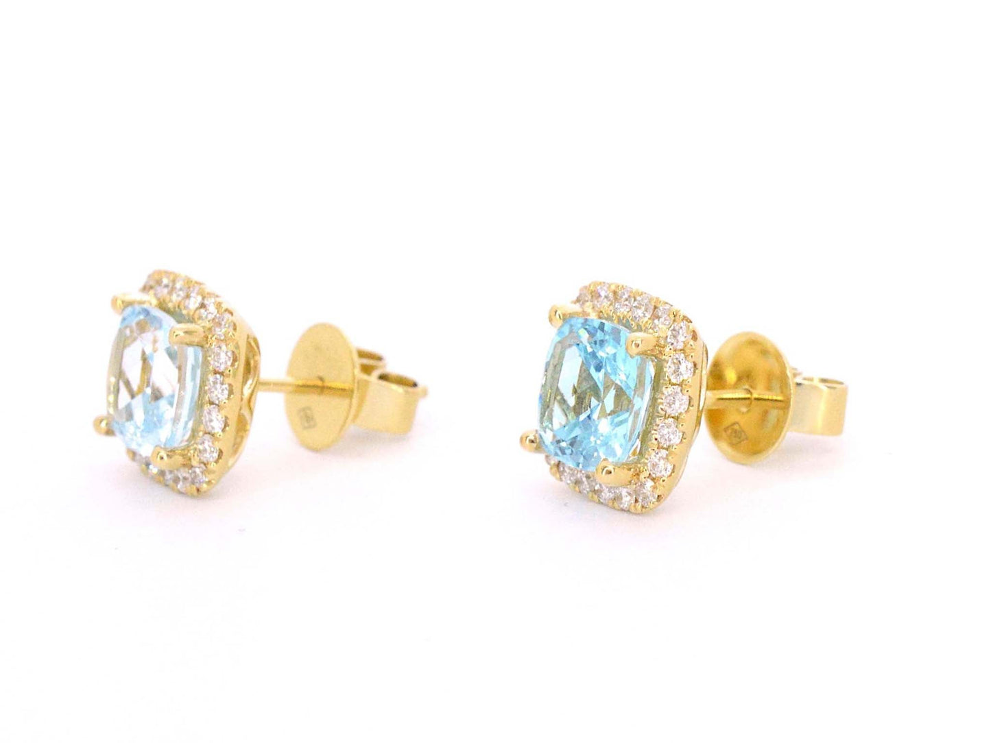 Gouden entourage oorbellen met grote topazen en diamanten