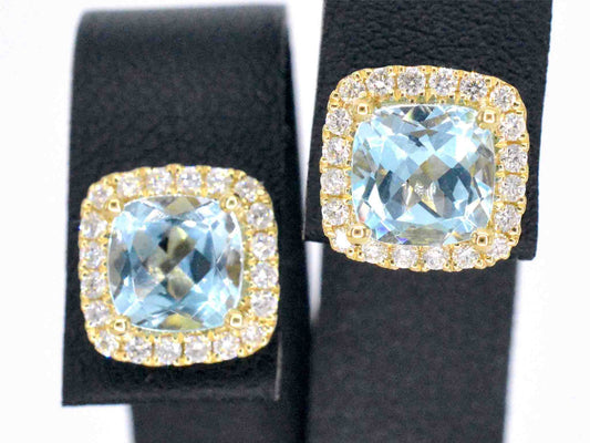 Gouden entourage oorbellen met grote topazen en diamanten