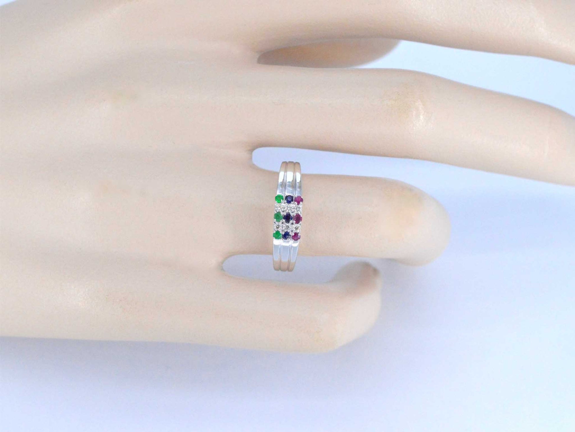 Witgouden ring met diamant en multicolour edelstenen 2043-2