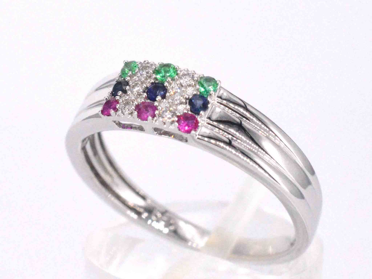Witgouden ring met diamant en multicolour edelstenen 2043-4