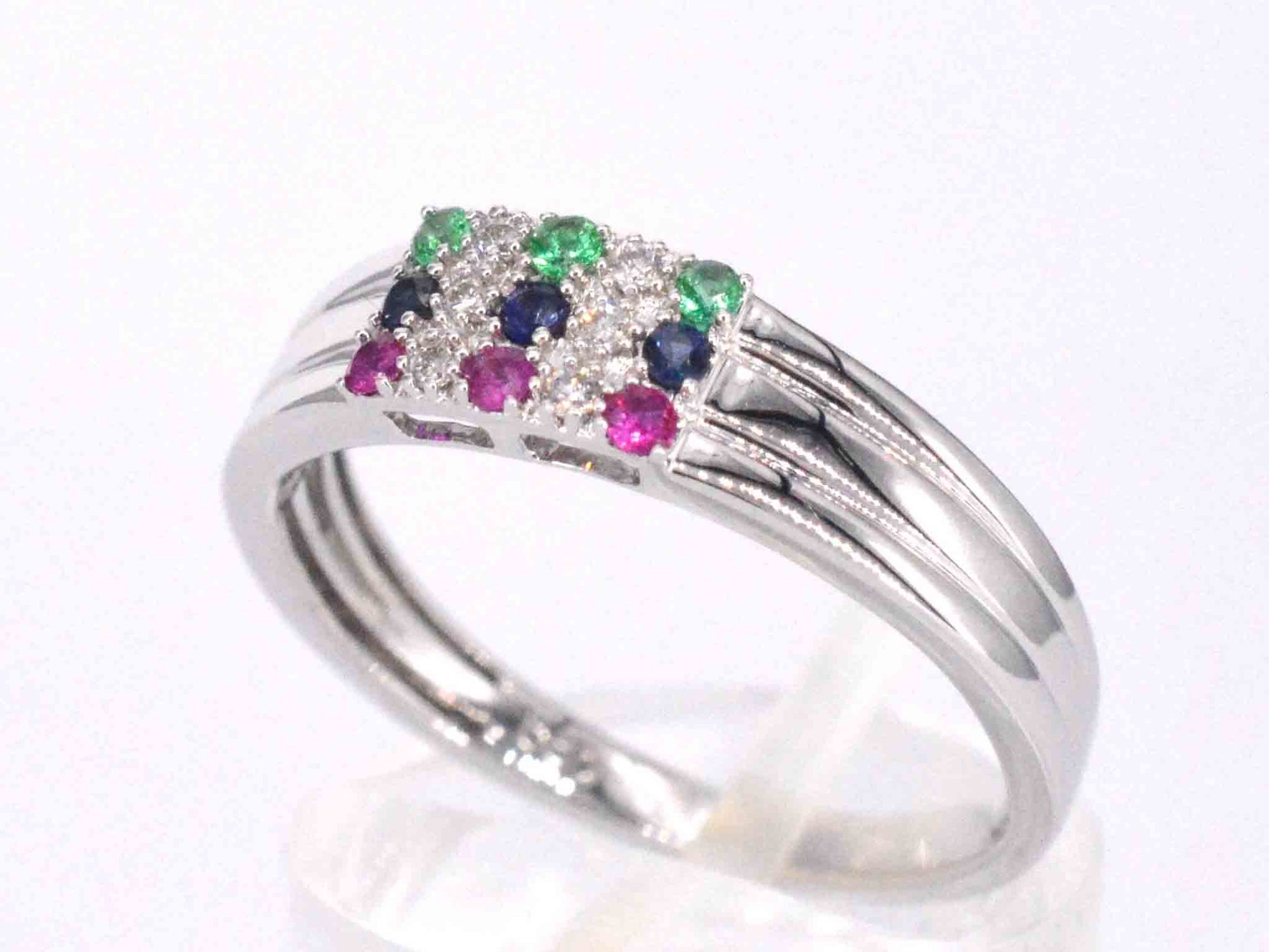 Witgouden ring met diamant en multicolour edelstenen 2043-4