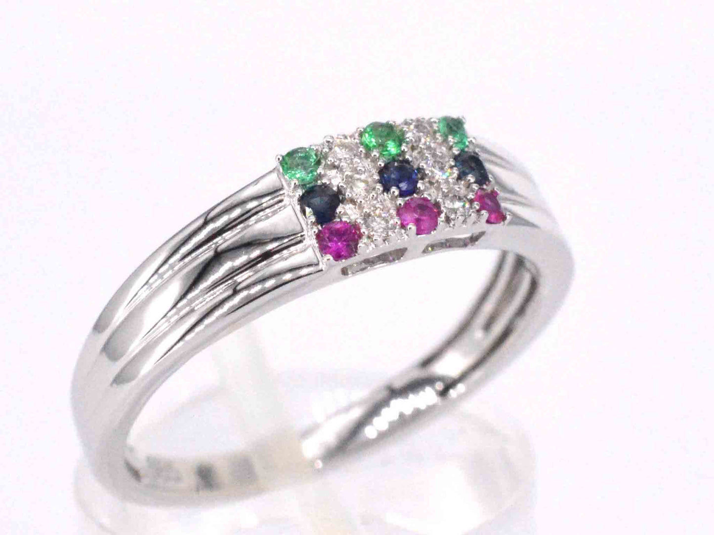 Witgouden ring met diamant en multicolour edelstenen 2043-6