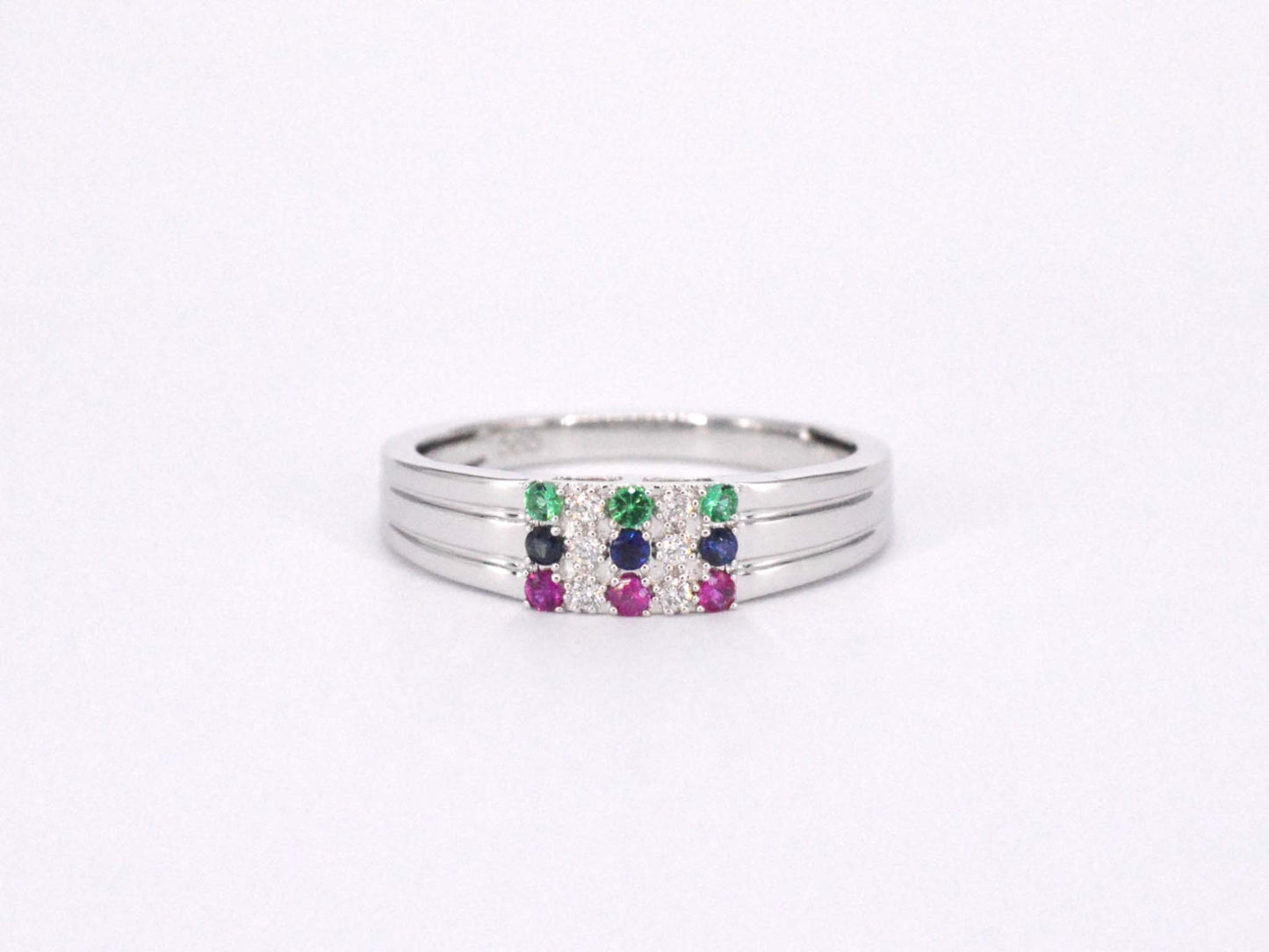 Witgouden ring met diamant en multicolour edelstenen 2043-7