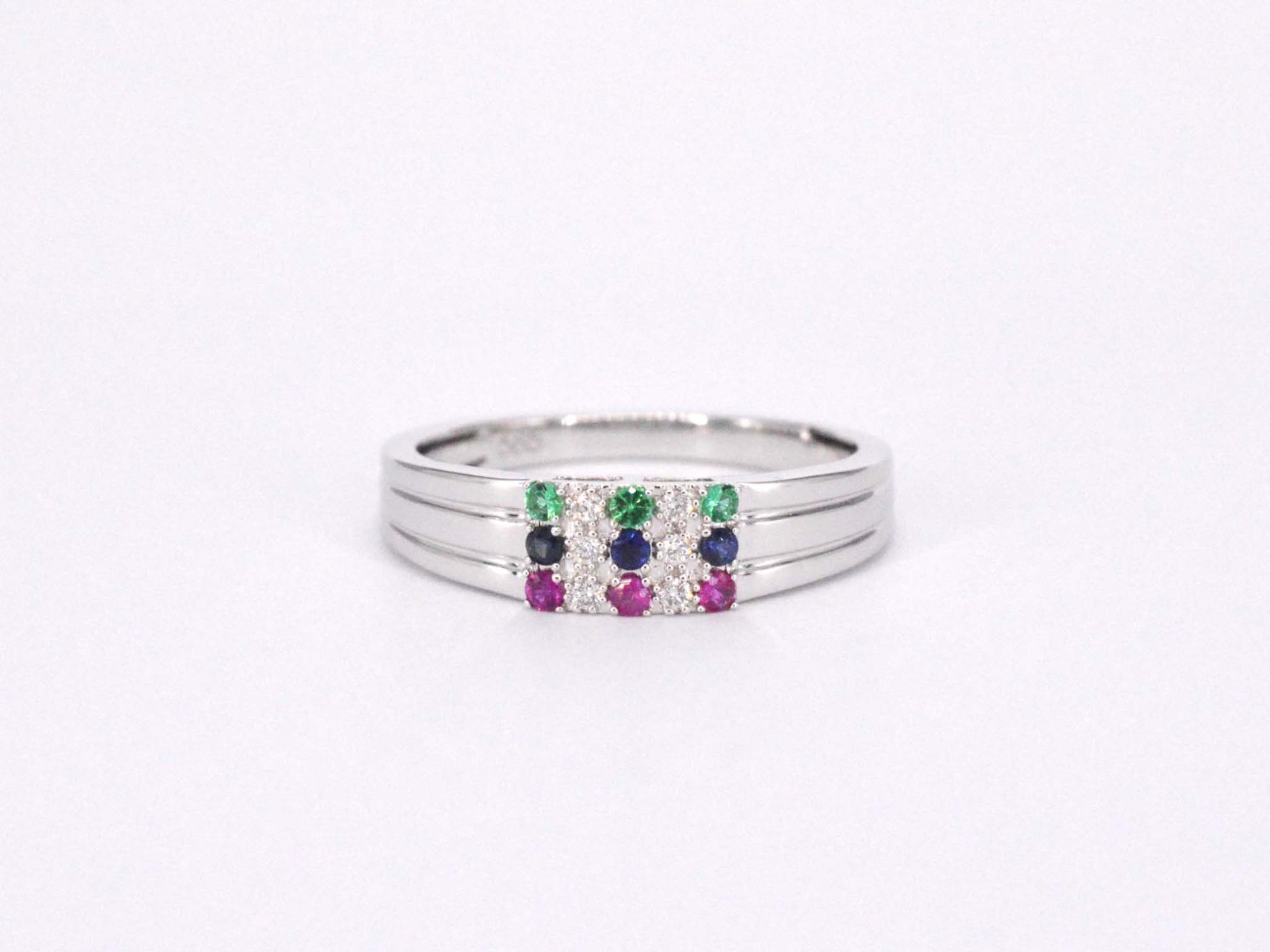 Witgouden ring met diamant en multicolour edelstenen 2043-7