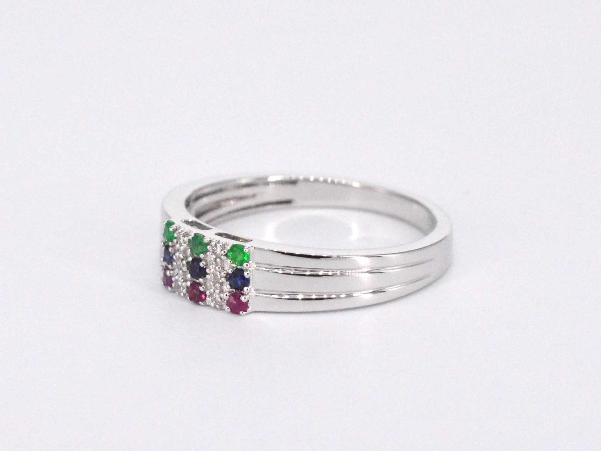Witgouden ring met diamant en multicolour edelstenen 2043-11