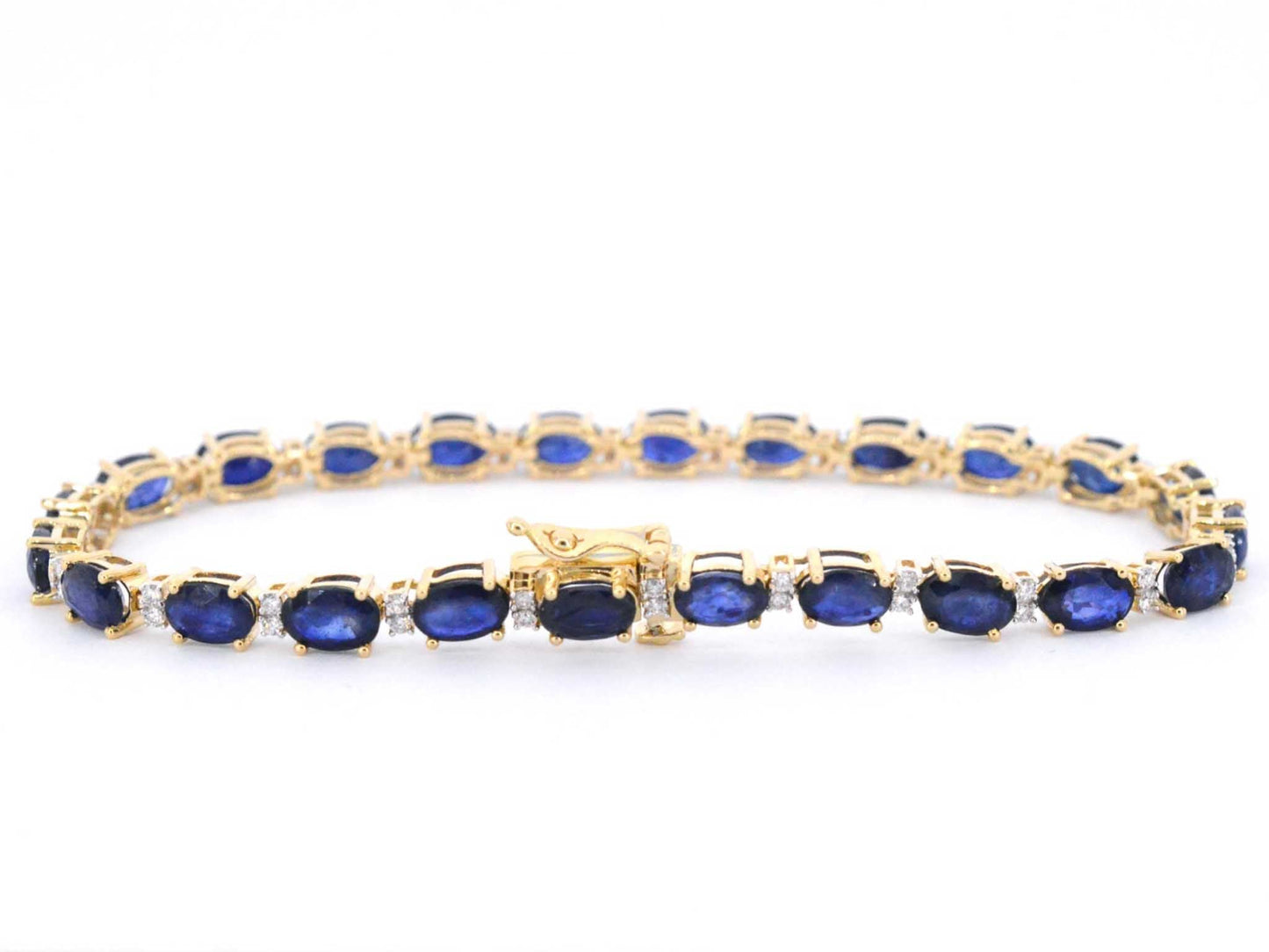 Gouden tennisarmband met diamanten en saffier