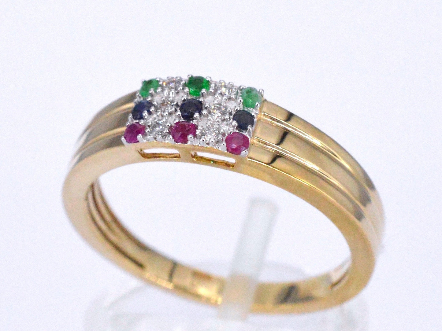 Gouden ring met diamant en multicolour edelstenen