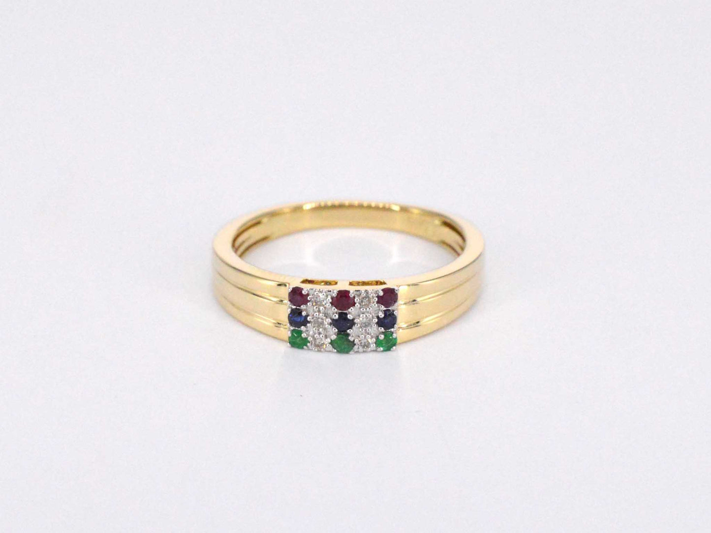 Gouden ring met diamant en multicolour edelstenen