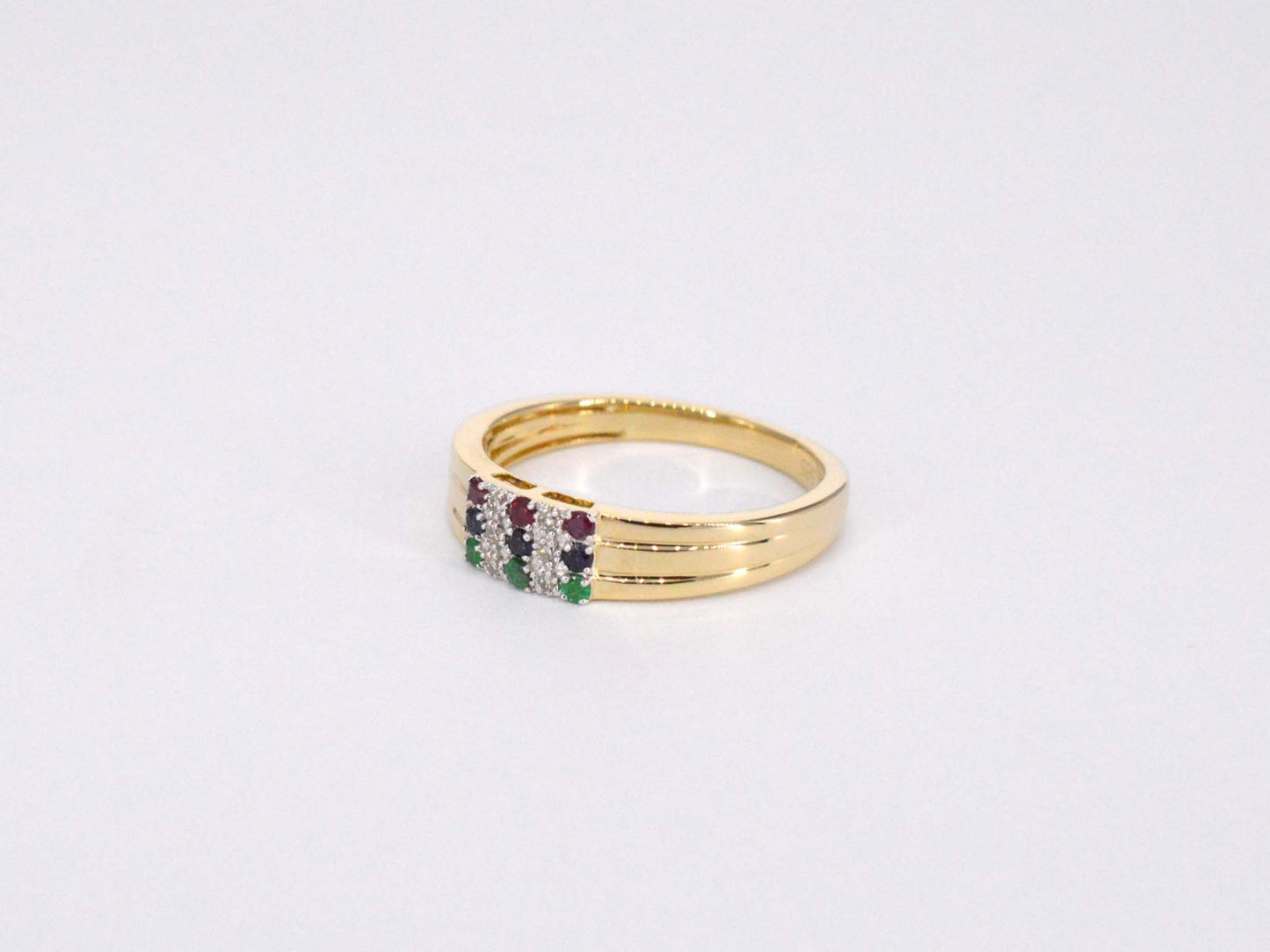 Gouden ring met diamant en multicolour edelstenen