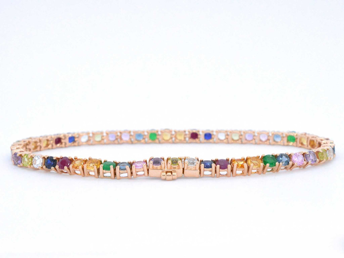 Rosegouden tennisarmband met multi colour edelstenen
