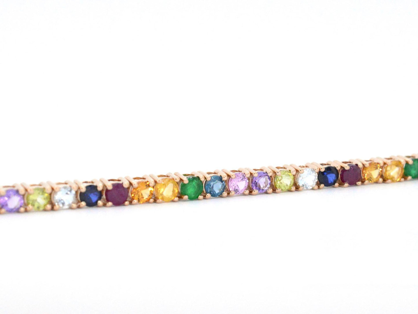 Rosegouden tennisarmband met multi colour edelstenen