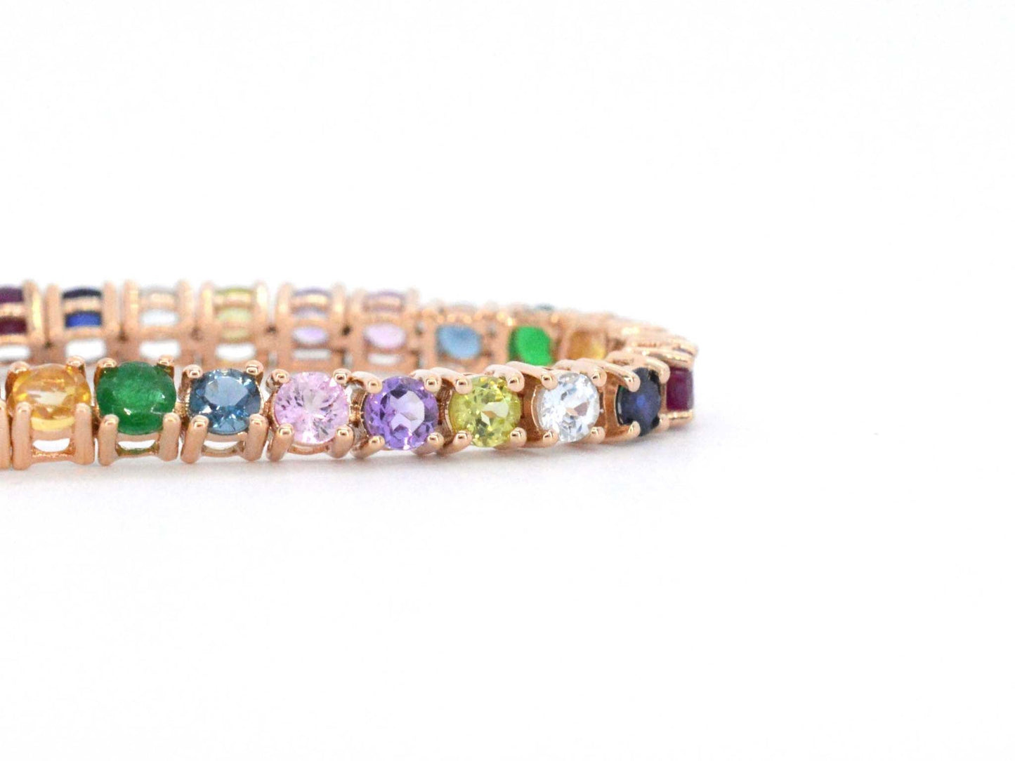 Rosegouden tennisarmband met multi colour edelstenen