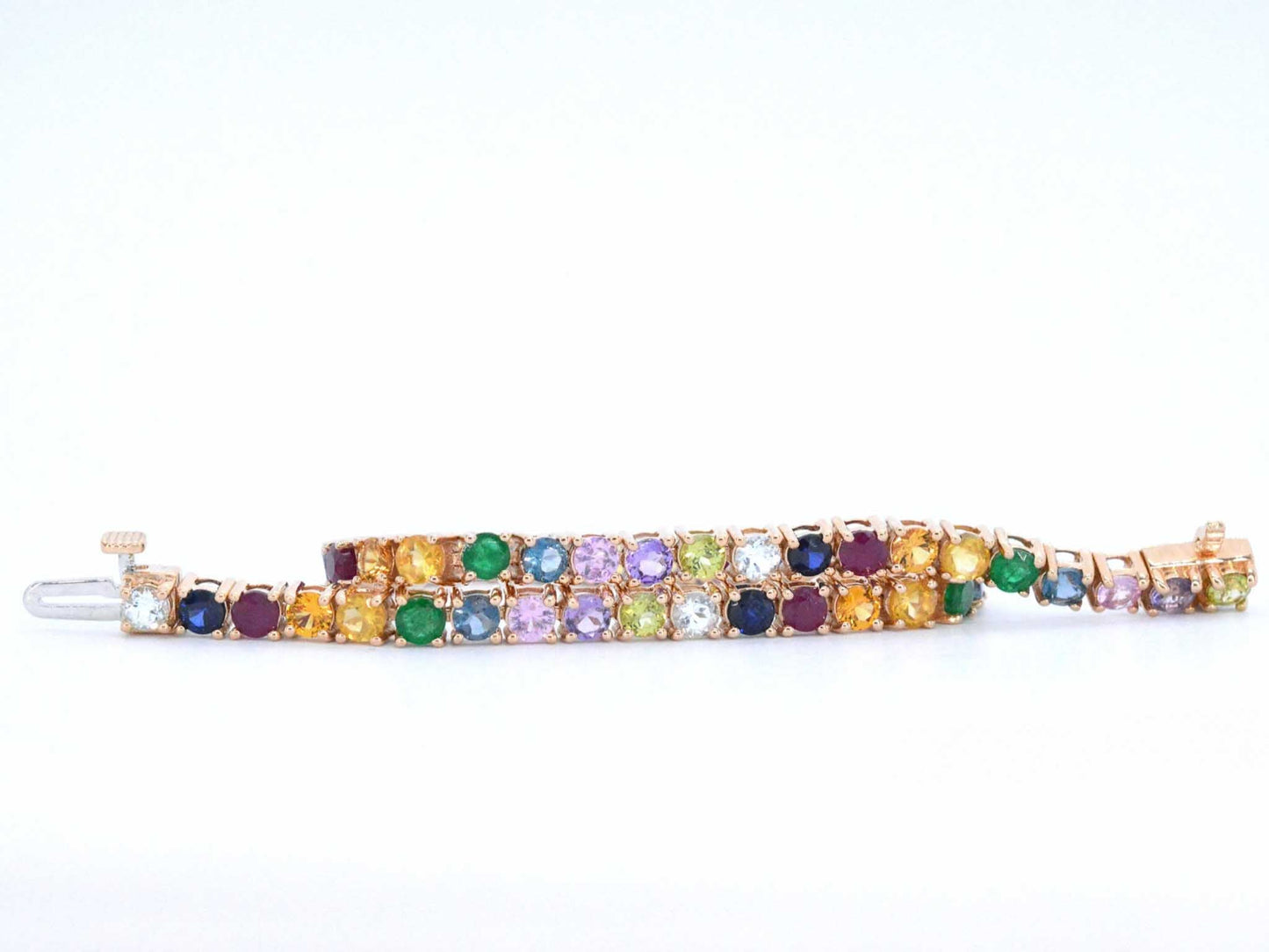 Rosegouden tennisarmband met multi colour edelstenen