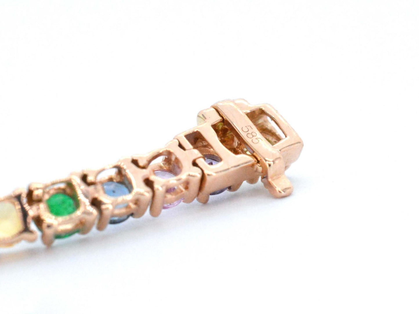 Rosegouden tennisarmband met multi colour edelstenen