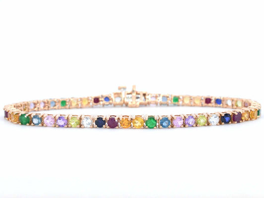 Rosegouden tennisarmband met multi colour edelstenen