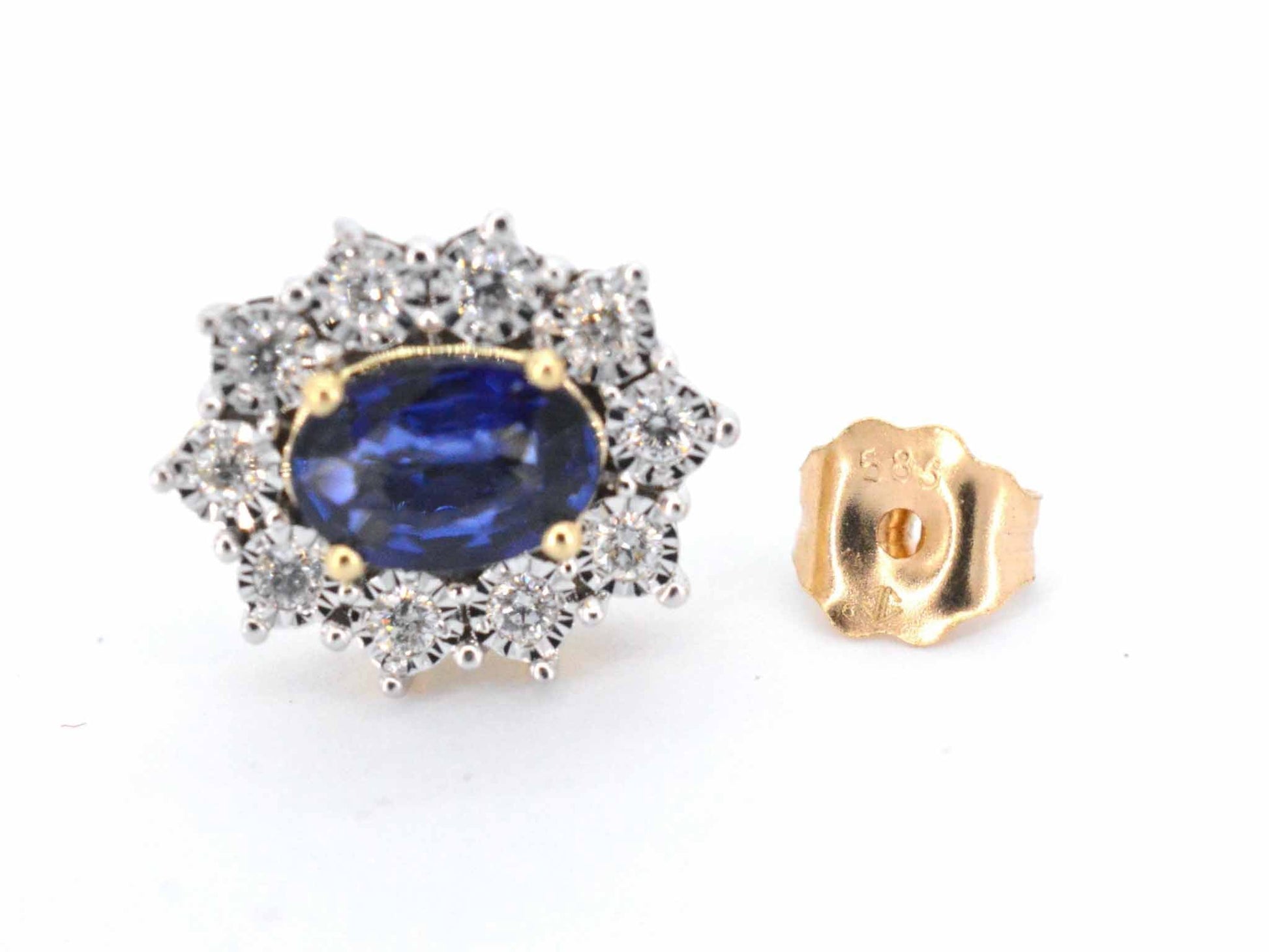 Gouden oorbellen met diamanten en saffier 2298-8