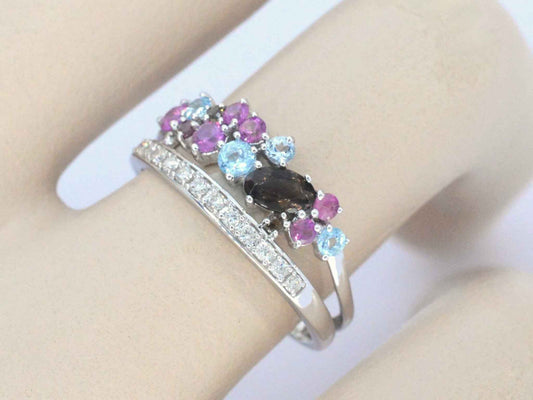 Witgouden ring met diamanten en mooie edelstenen