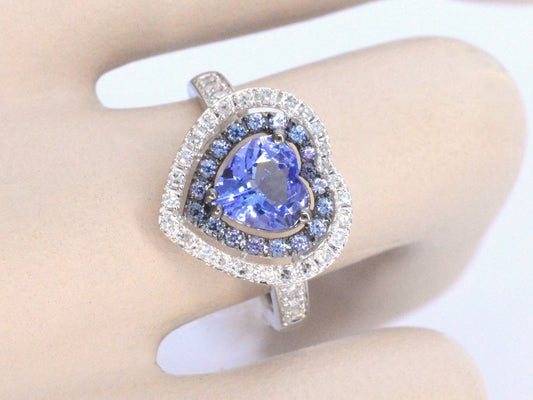 Witgouden ring met diamanten en tanzaniet