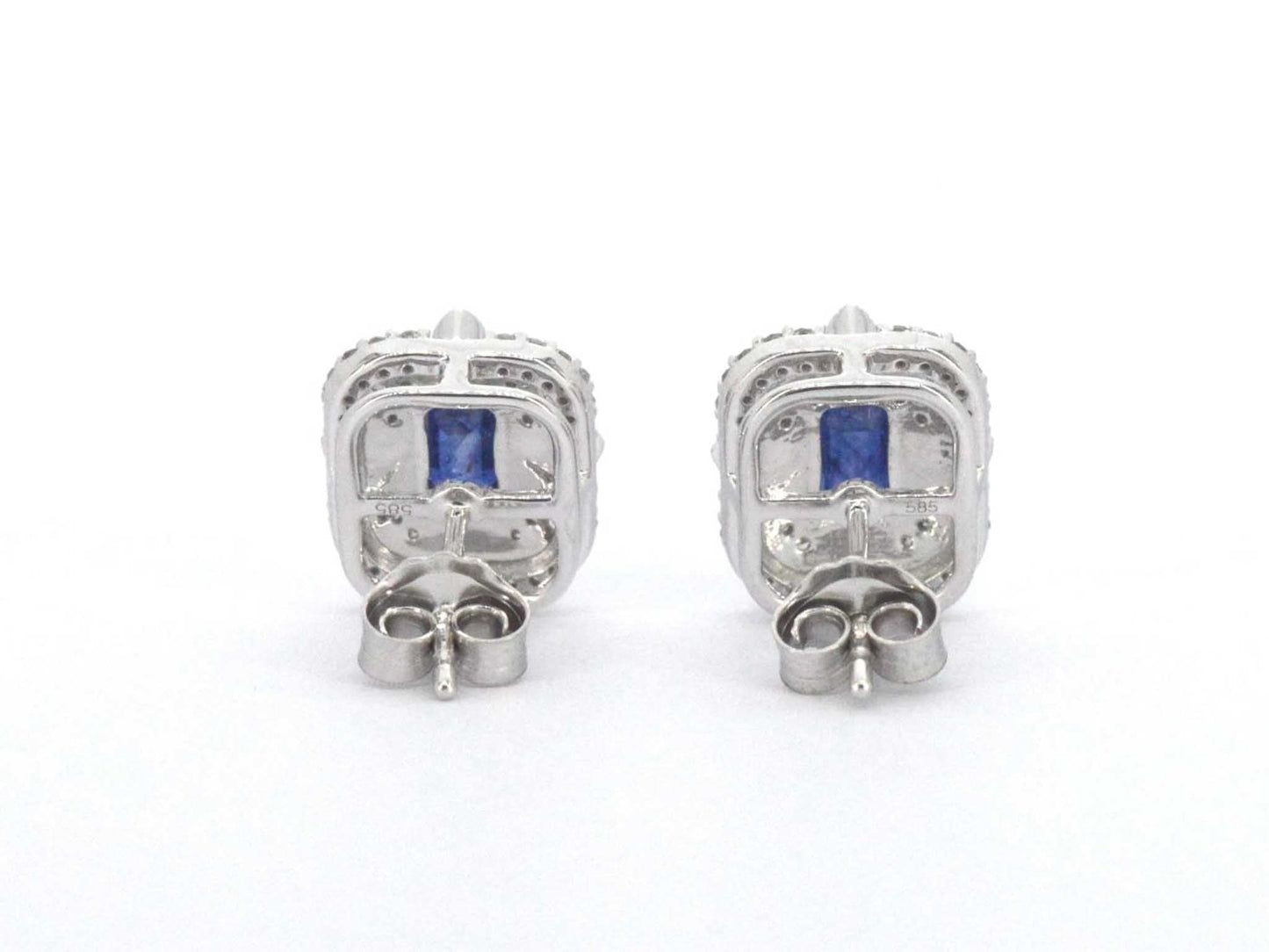 Witgouden design oorbellen met diamanten en saffier
