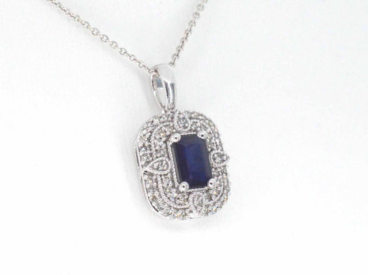 Witgouden hanger met diamanten en saffier