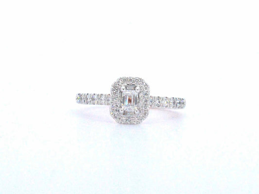 Rosegouden ring met natuurlijke baguette en briljant geslepen diamanten