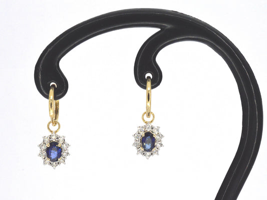Gouden oorhangers met natuurlijke diamanten en blauwe saffieren