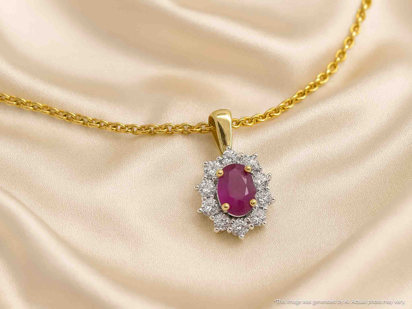 Gouden hanger met diamanten en robijn