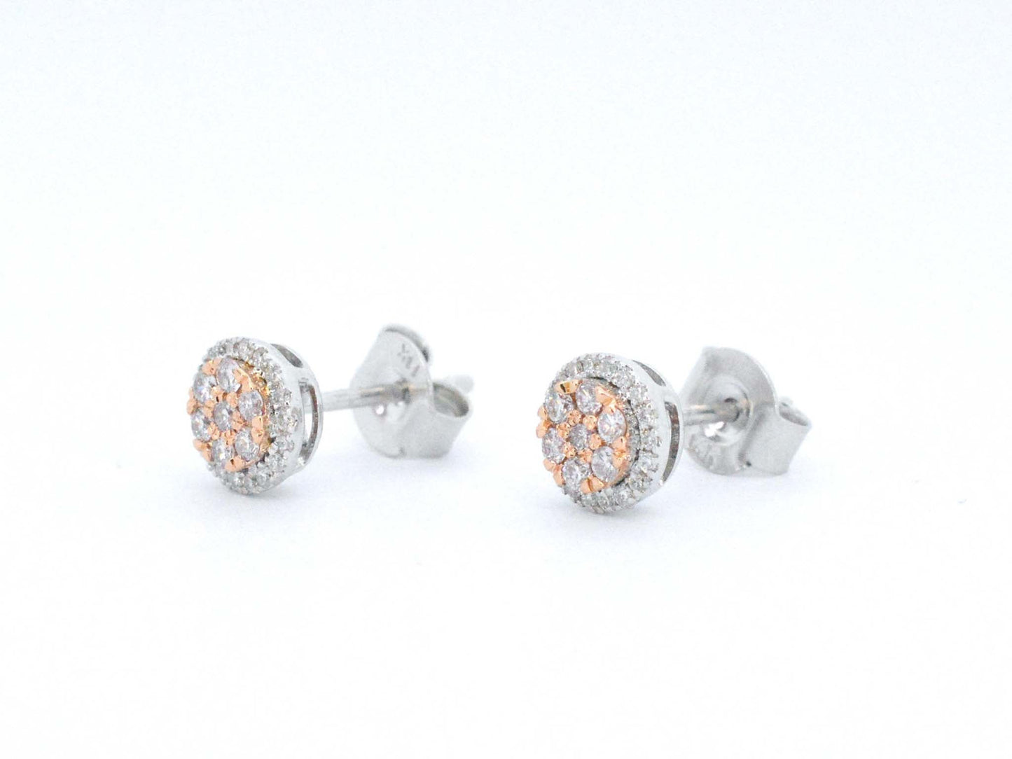 Witgouden oorbellen met natuurlijke roze en witte diamant