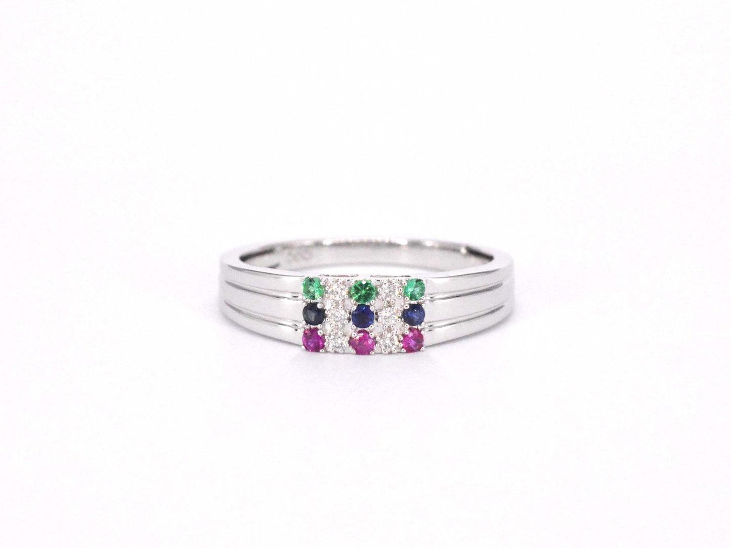 Witgouden ring met diamant en multicolour edelstenen