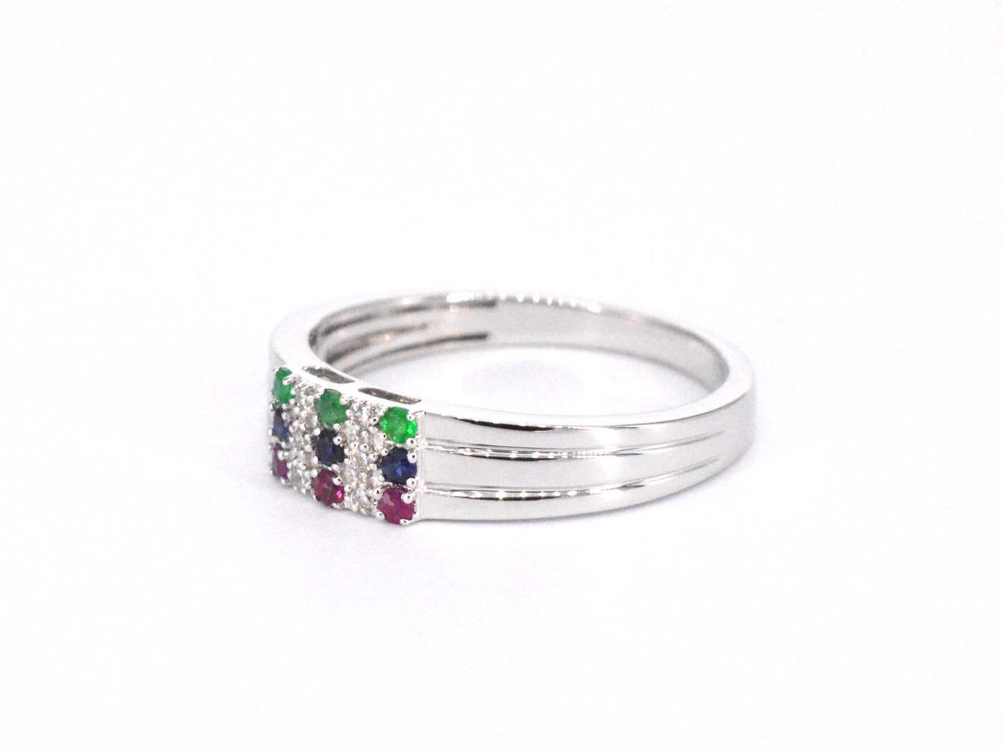 Witgouden ring met diamant en multicolour edelstenen