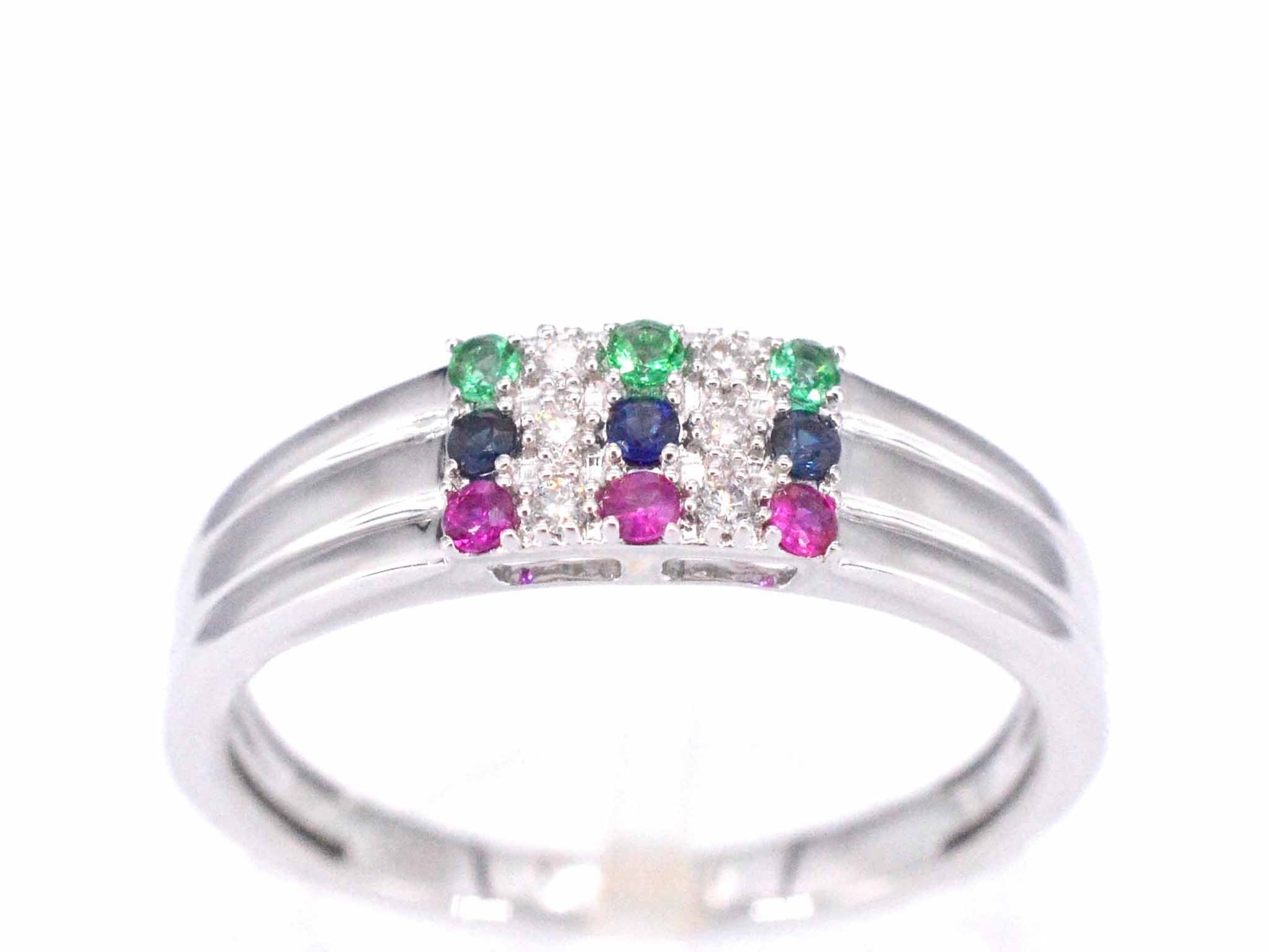Witgouden ring met diamant en multicolour edelstenen