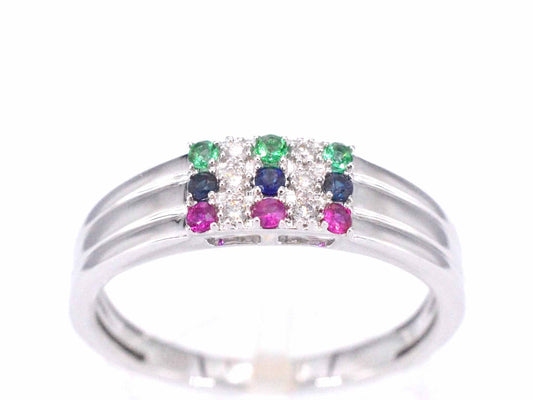 Witgouden ring met diamant en multicolour edelstenen