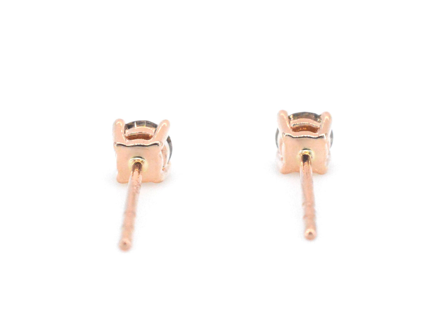 Rosegouden solitair oorbellen met champagne diamanten