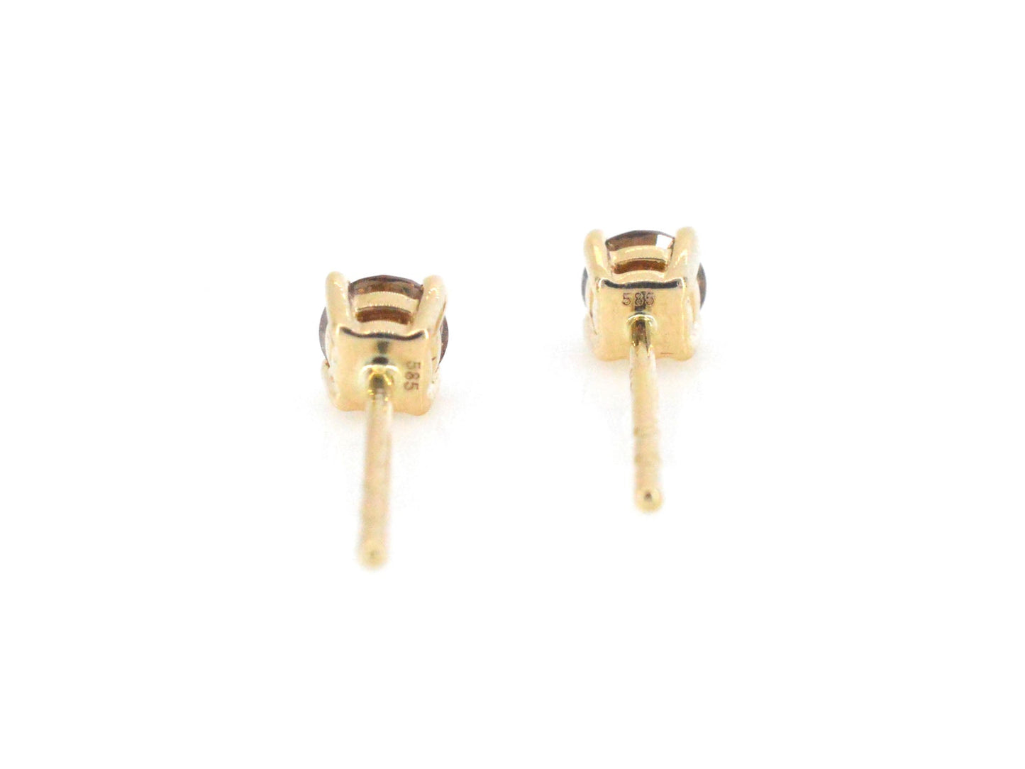 Gouden solitair oorbellen met champagne diamanten