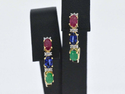 Gouden oorbellen met multicolour edelstenen en diamant