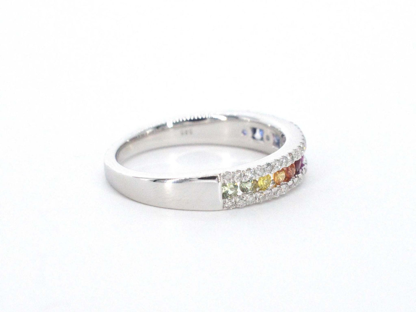 Witgouden ring met diamanten en multicolor saffieren
