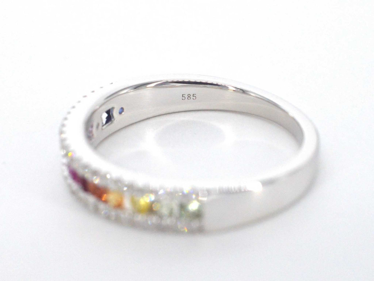 Witgouden ring met diamanten en multicolor saffieren