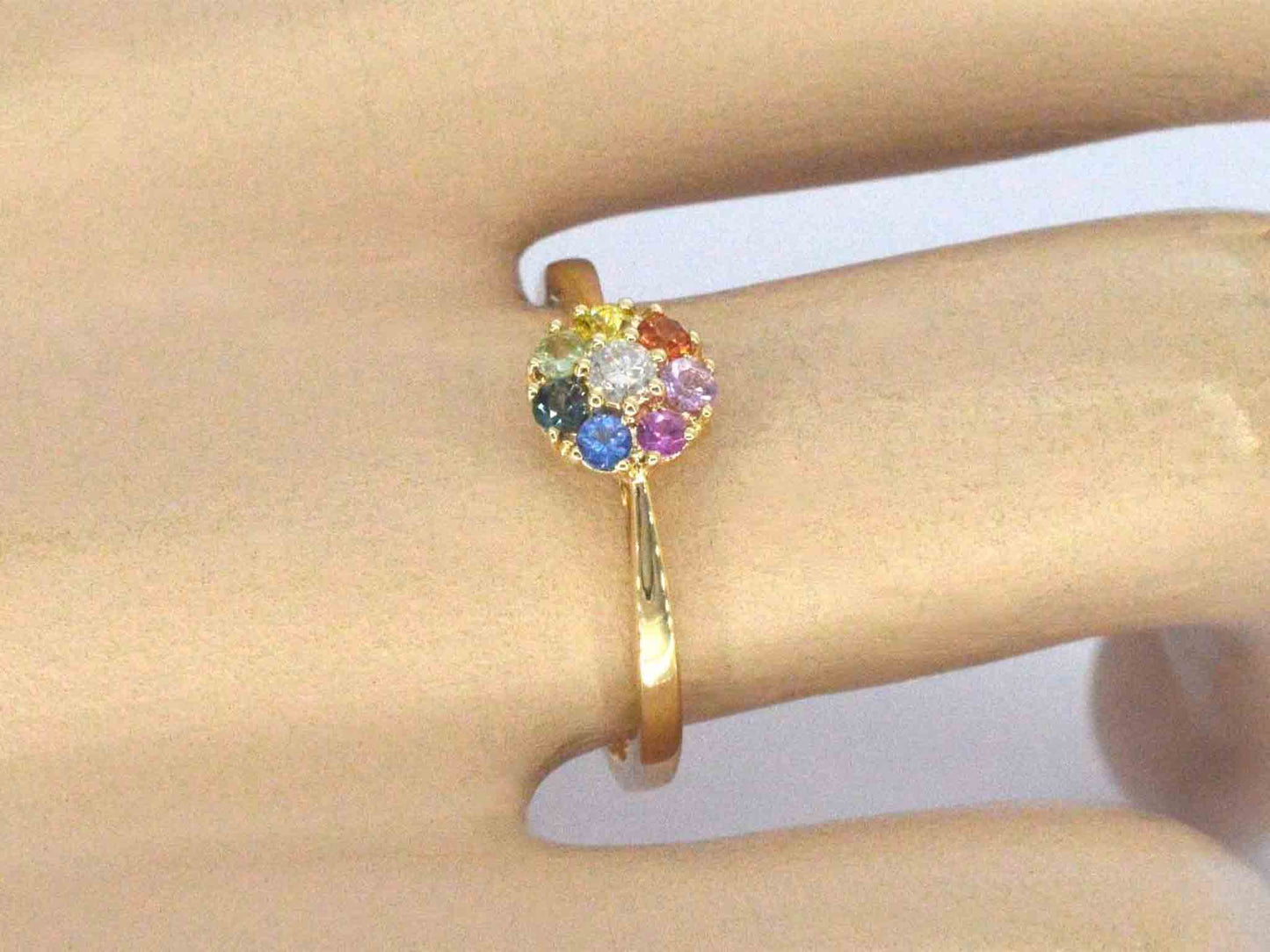 Gouden ring met diamant en multicolour saffieren